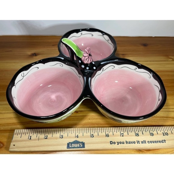 clay Art 3 Section Dip Bowl Triple Dish Hand Painted High Heel & Martini - Picture 6 of 6